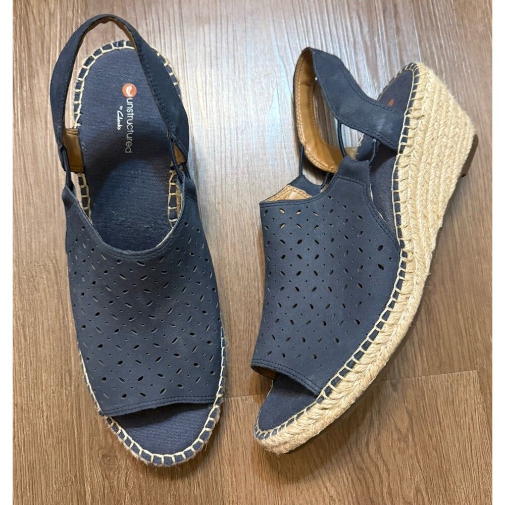 Unstructured by Clarks Women's Size 9 Navy Blue Petrina Gail Espadrilles